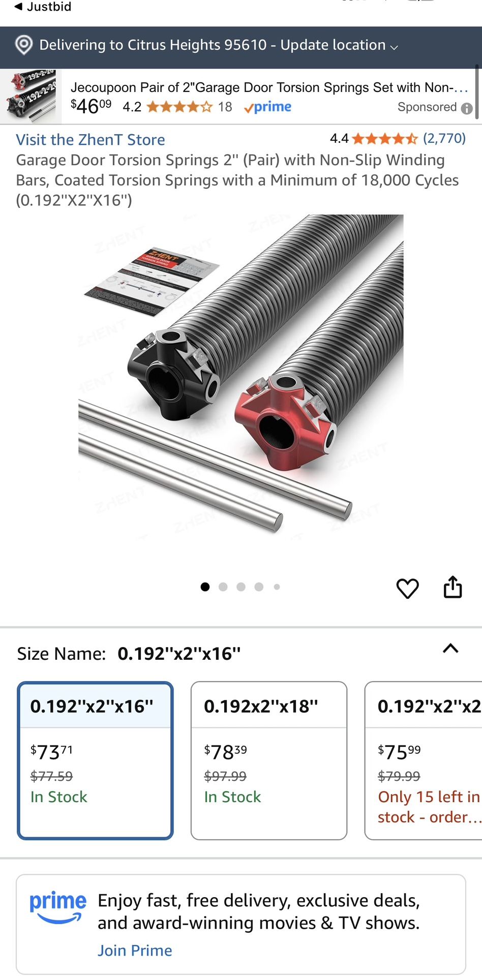 Garage Door Torsion Springs 2'' (Pair) with Non-Slip Winding Bars,High Quality Coated Torsion Springs with a Minimum of 18,000 Cycles (0.207X2''X22'')