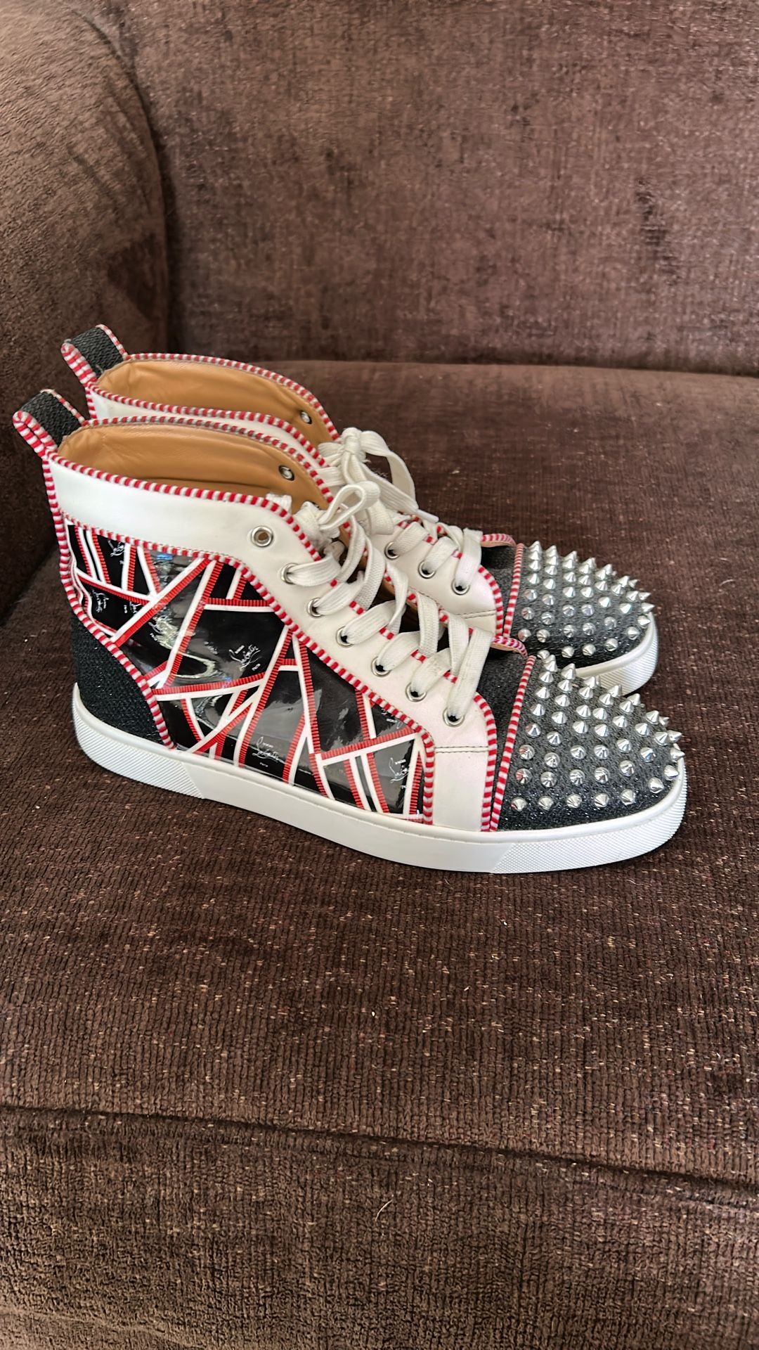 Christian Louboutin Mens Lou Spikes Orlato Flat Black High Top Sneaker  