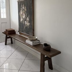 Modern Rustic Home Long Entryway Bench with Wall Art  