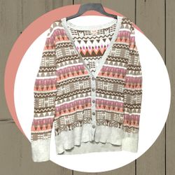 Mossimo Santa Fe/SW Multi Patterns & Designs Button Sweater XXL