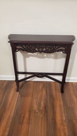 Dark Wood Console Table with Carved Apron