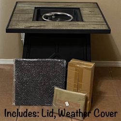 NEW & ASSEMBLED 28” Propane Outdoor Patio Fire Pit Table - Tabletop Fireplace with Lid 