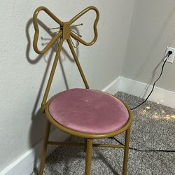 pink velvet bow vanity chair