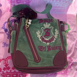 Vintage Purple Green Juicy Couture Purse Messenger Bag Crossbody Velour House Of Juicy