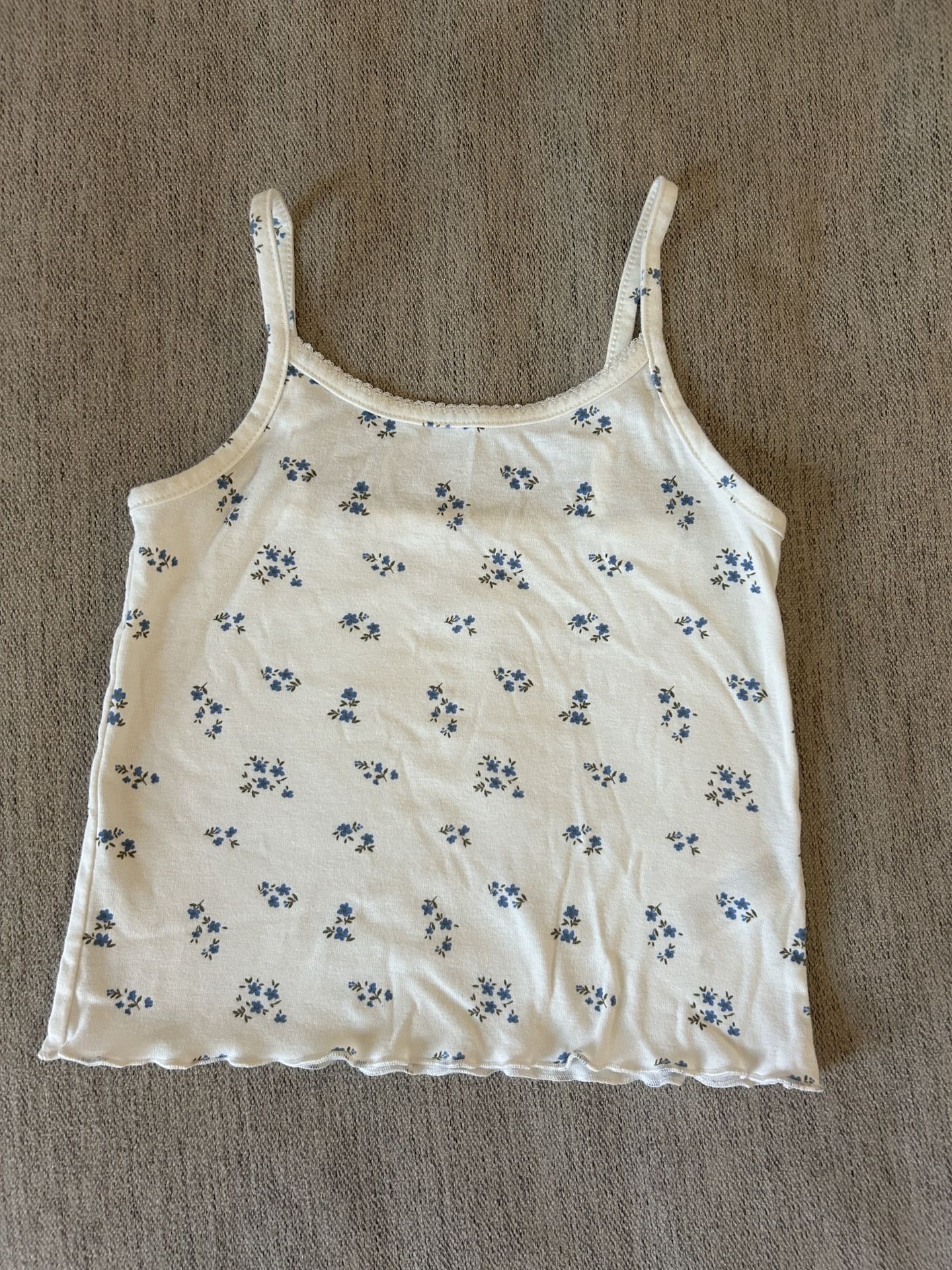 “Art Class” Girls Floral Print White and Blue Tank