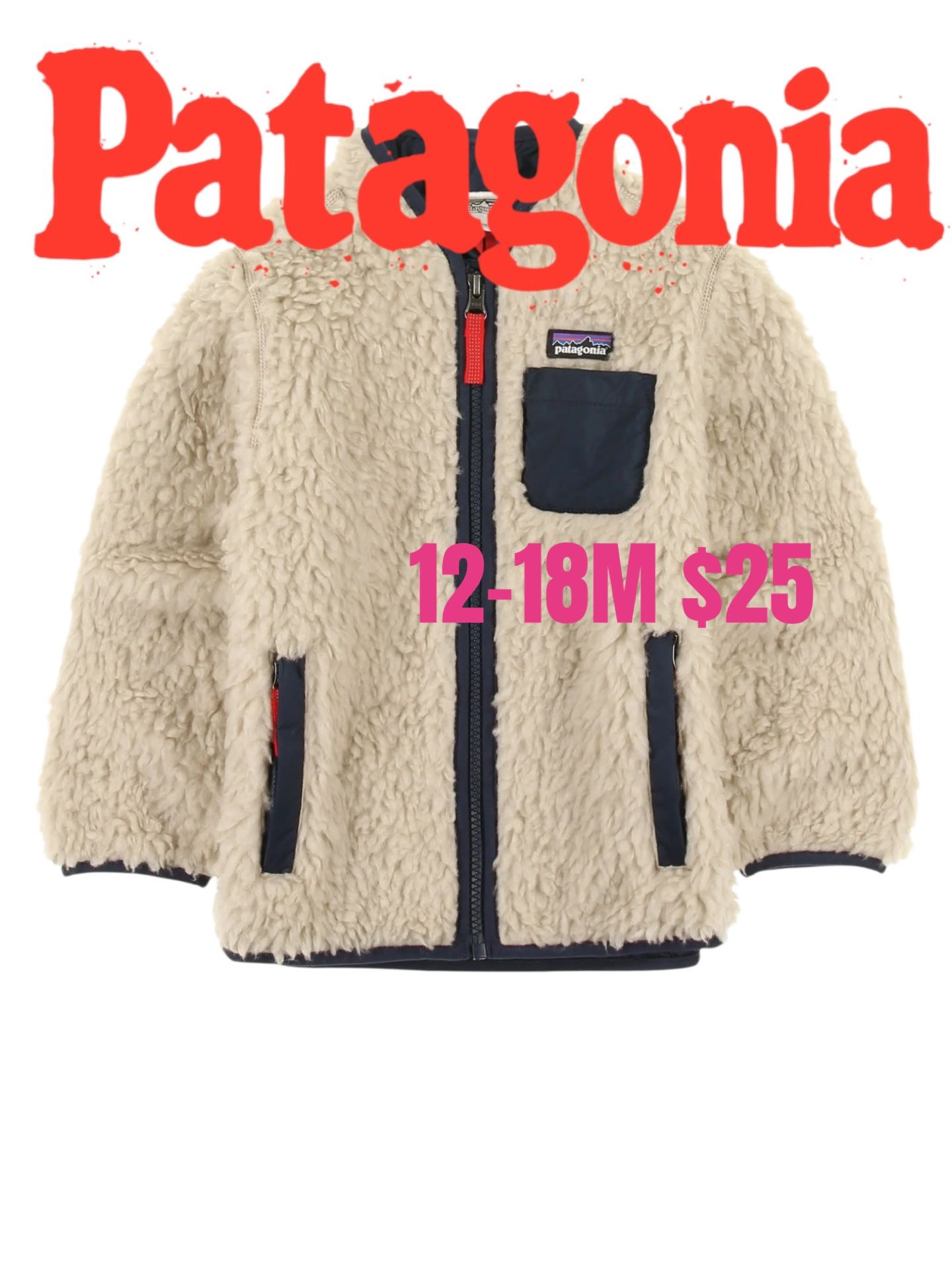 Patagonia Baby Retro Fleece Jacket natural With Navy Excellent Condition 12-18M