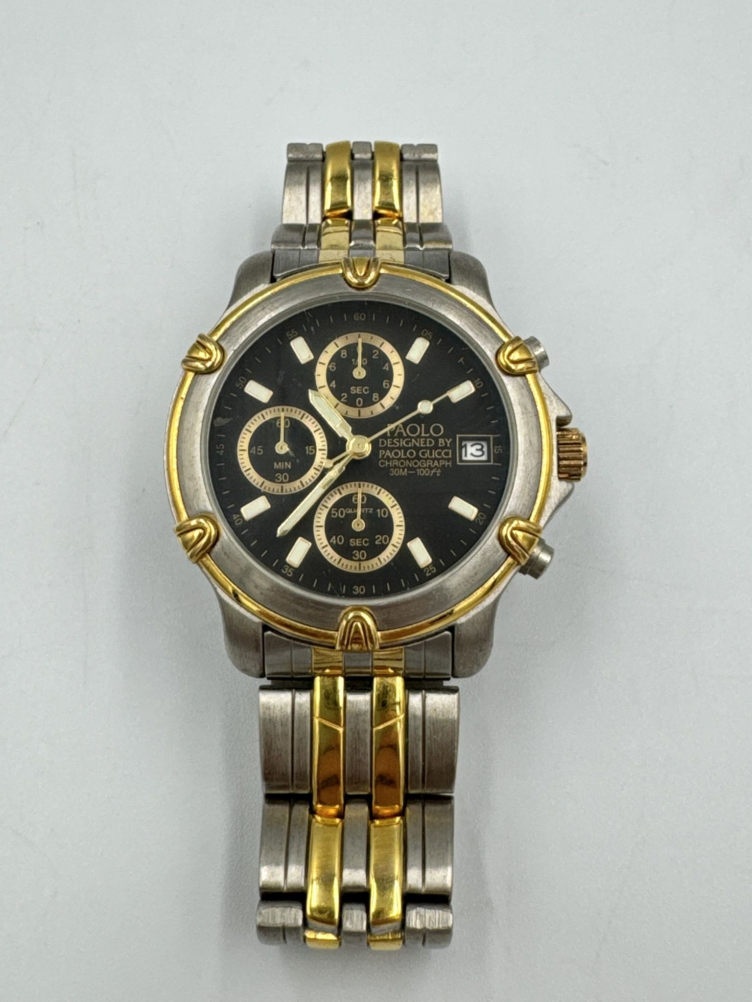 Uncommon PAOLO Designed By Paolo Gucci Chronograph Quartz Watch PA 1059 Two Tone