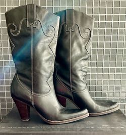 Steven by Steve Madden Silvrado Black Leather Cowboy Boots Size 6