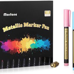 Set of 10 Morfone Metallic Marker Colors Pen Markers Medium Tip for All Surfaces