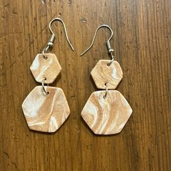 Clay Hand Made Earrings Rose Gold & Cream Color