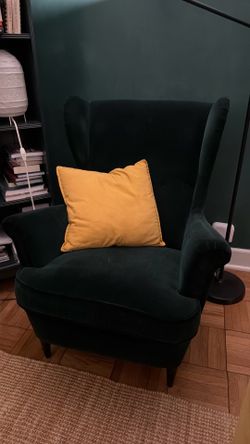 IKEA Strandmon Dark Green Velvet (Djuparp) Wing Chair