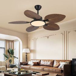 Farmhouse 52 in. Indoor ABS Tropical Palm Leaf Black Ceiling Fan with Lights, Remote