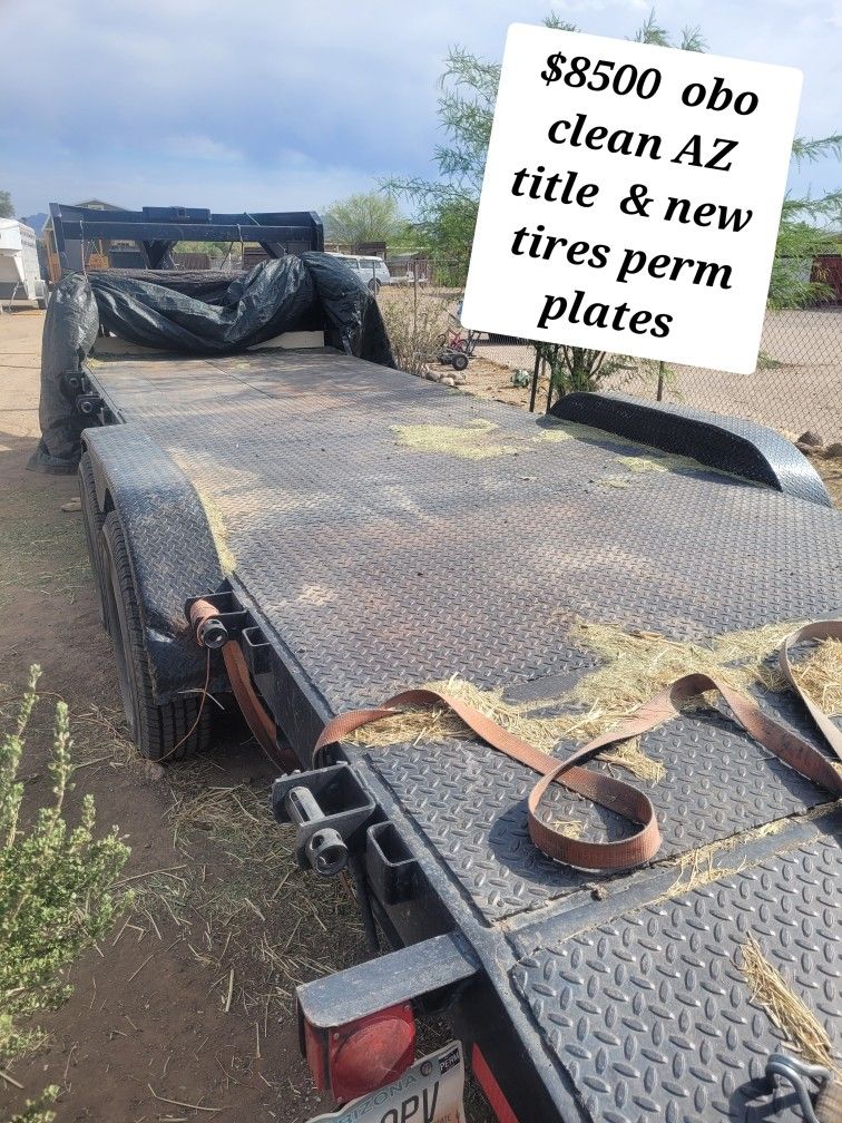 Metal Deck Flatbed Gooseneck Trailer Clean Arizona Title Permanent Plates New Tags Needs Nothing