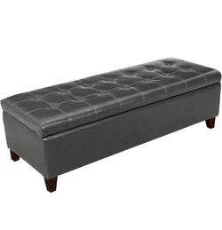 Adeco 51 inch Rectangle Lift Top Storage Ottoman Bench in Upholstered Tufted PU Leather with Large Storage Space, Coffee Table Toy Box Footrest Stool 
