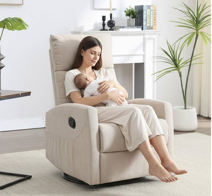 360° Swivel Rocker Recliner Chair for Small Spaces, Manual Reclining Chair for Adults, Rocking Glider Chair for Nursery, Living Room, Bedroom, Polyest