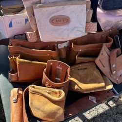 Heavy Duty Tool Belt Lot AWP Husky Leather Pouches Framing