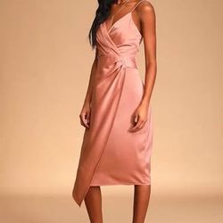 Xtaren Quite Likely Rose Pink Satin Asymmetrical Midi Dress size small