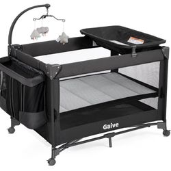 4 in 1 Baby Bassinet, Pack and Play, Bedside Crib Sleeper, Diaper Changer – Includes Comfy Mattress, Rocking Toy for Newborns to Toddlers (Black)