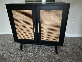 Black Cabinet with Rattan Cane Doors