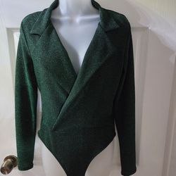 Green Sparkle Wrap-Front Bodysuit Blazer Jacket