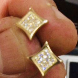 10K Solid Gold Earring CUBIC ZIRCONIUM STONES For Wedding 