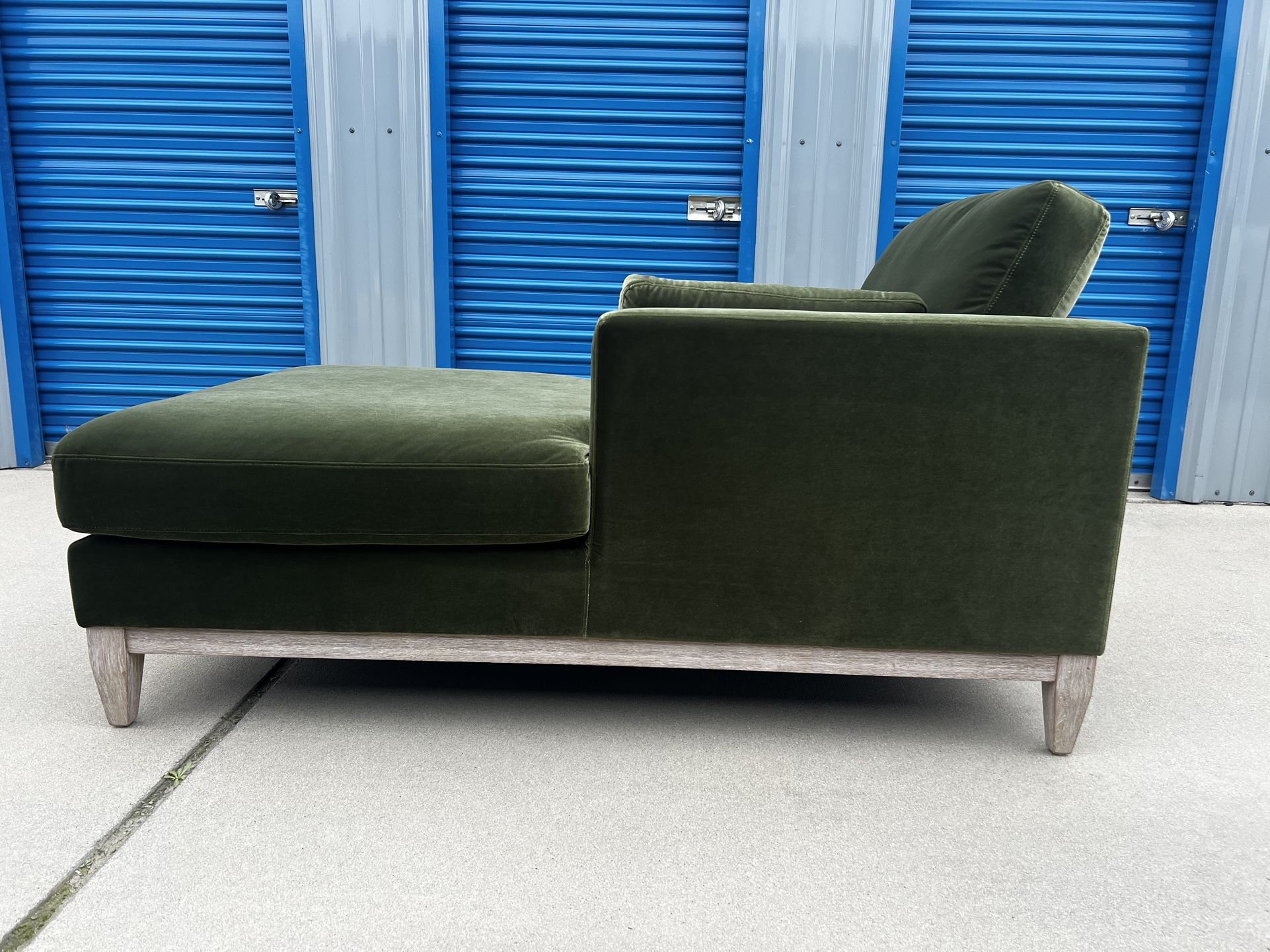 Brand New. Olive Green Velvet Chaise Lounge Sofa. $499. Only 1 available.  