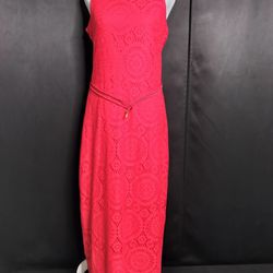 Red Sleeveless A Line Flower Patterned Embroidered Dress By Tacara (Size XS)
