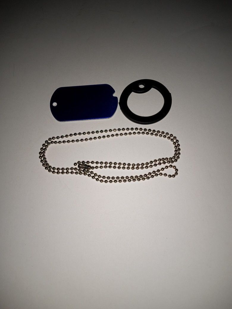 Blue Dog Tag (Metal) With Chain & Silencer