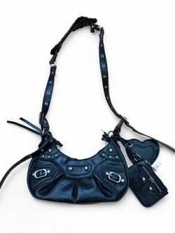 Black crocodile textured leather crossbody bag
