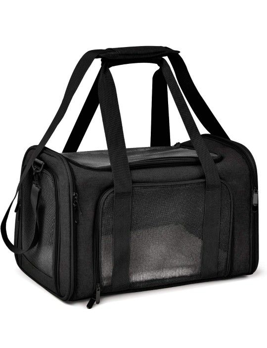 Large Soft Sided Cat and Pet Carrier for Cats and Puppies up to 25Lbs - Collapsible, Waterproof Travel Carrier - Black