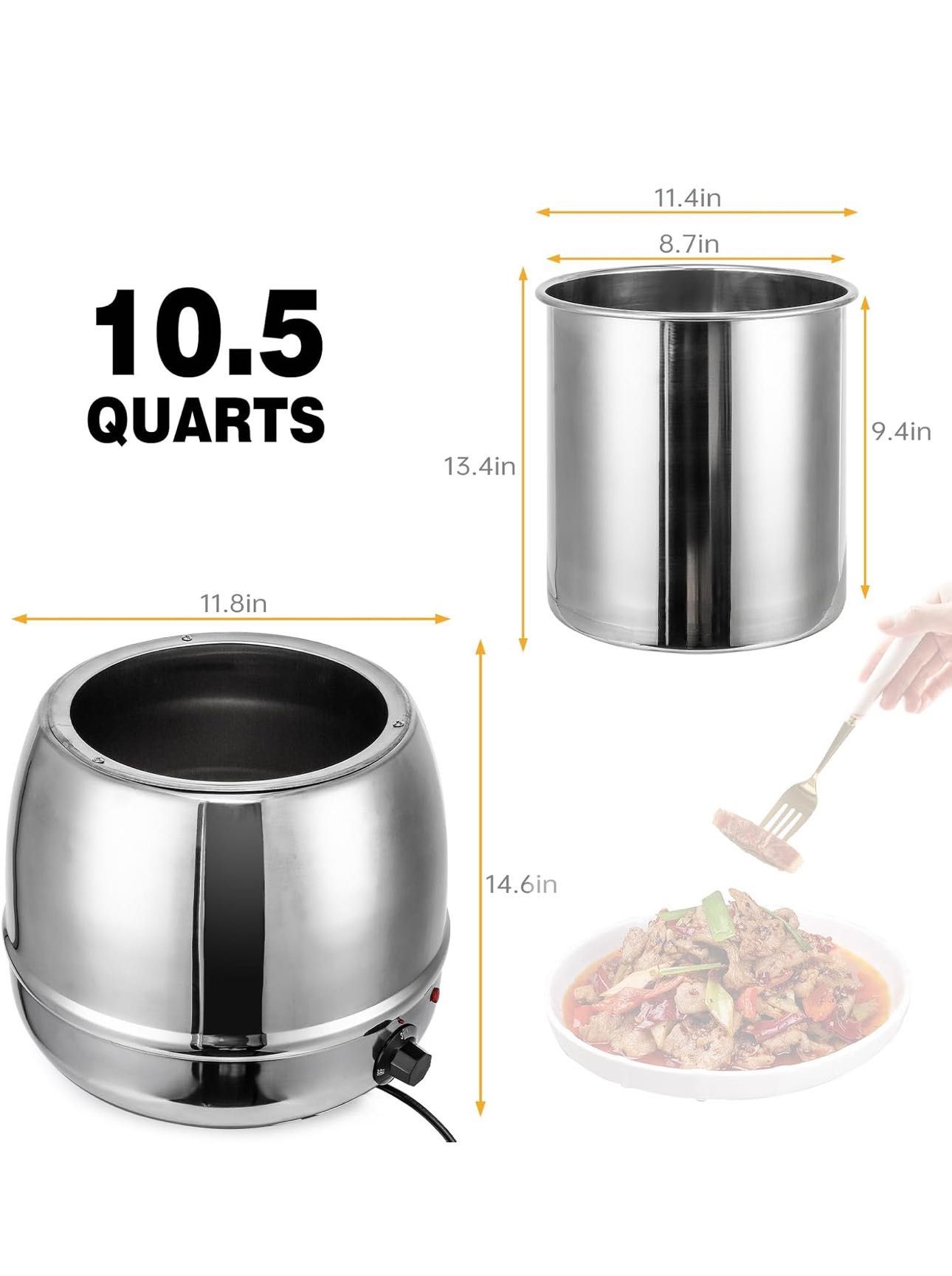 ommercial Soup Warmer, 10.5QT Soup Kettle with Hinged Lid and Detachable Stainless Steel Insert Pot, Suitable for Family Gatherings, Parties, Restaura