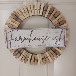 Farmhouse Handmade Clothes Pin Wreath