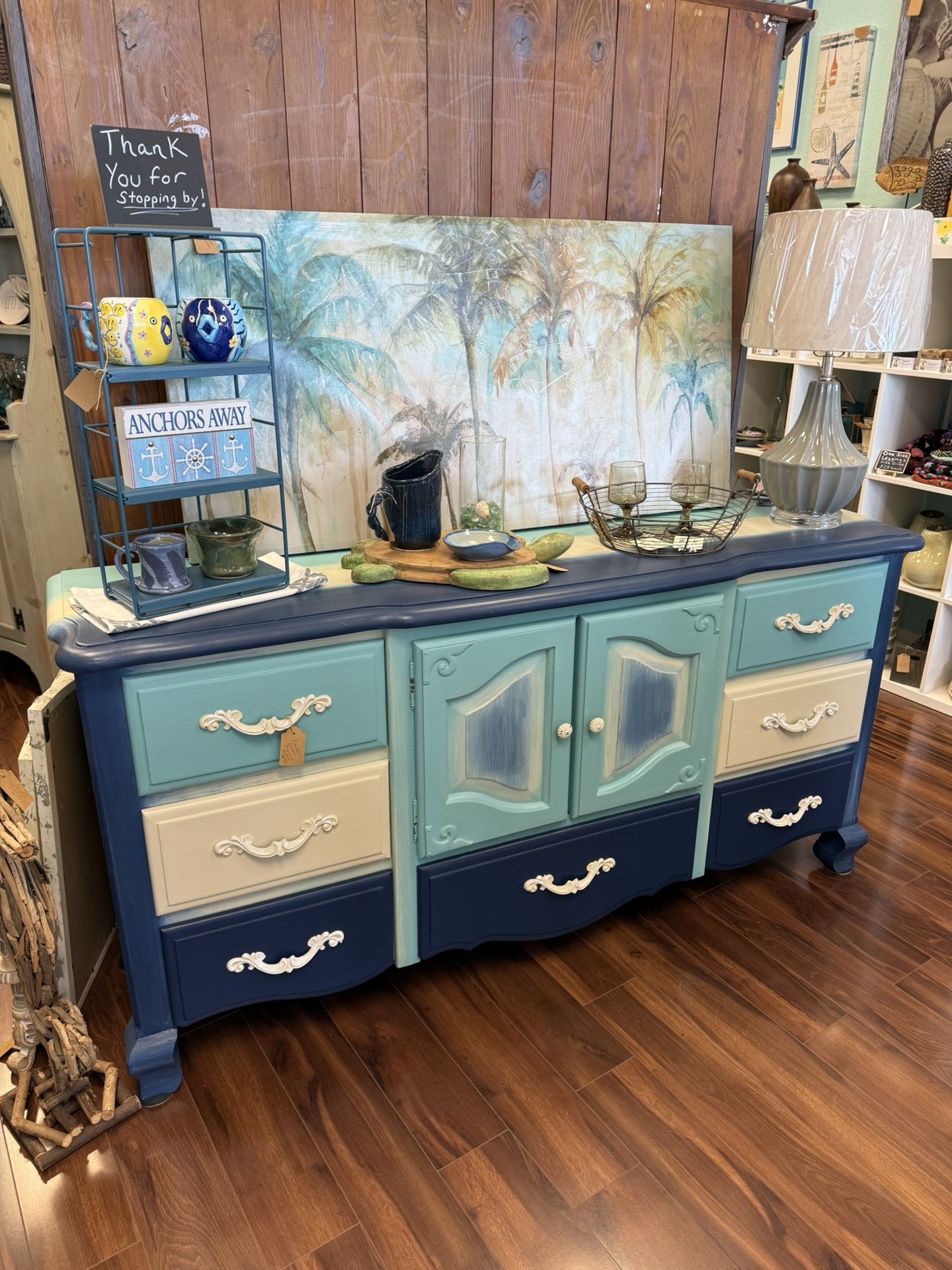Bold Colorful Coastal Buffet / Dresser – Hand-Painted Statement Piece PRICE JUST LOWERED TO $335