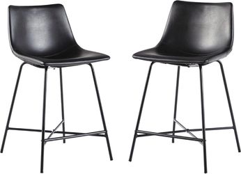 NEW Walker Edison Counter Stools Set of 2 - Black Faux Leather
