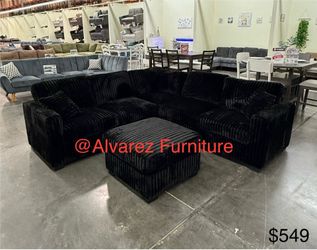Corduroy sectional sofa with ottoman