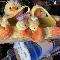 Two Easter baskets, and one set of baby booties