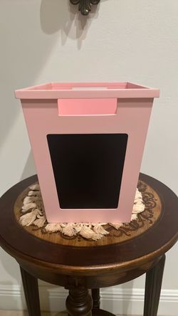 Pink Storage Bin with Chalkboard Label