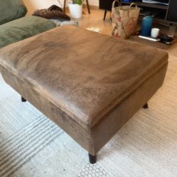 Faux Leather Mid Century Storage Ottoman