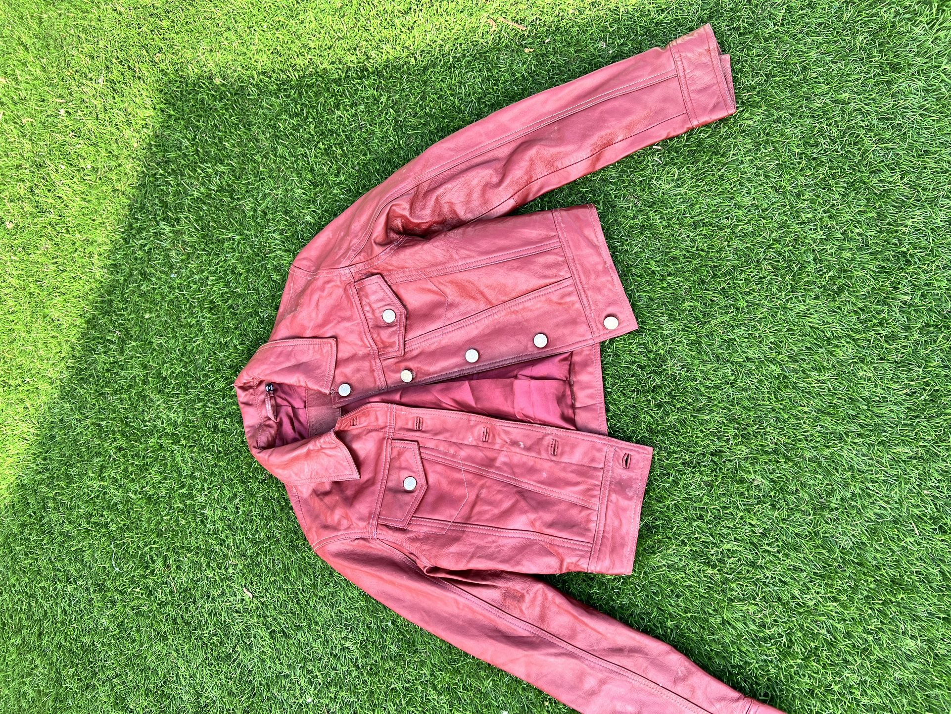 Size small Denim Style Dark Red Leather jacket