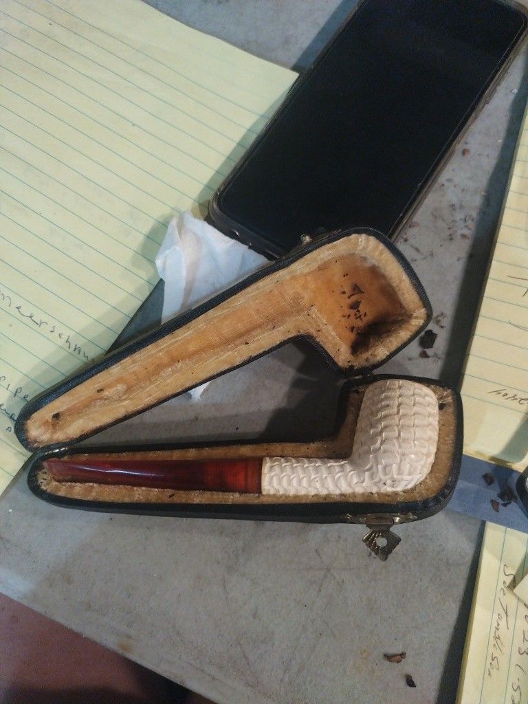 Vintage Meerschaum&Amber Stem Tobacco Pipe With Original Case
