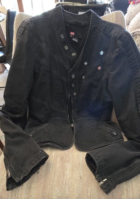 Vintage Diesel Diabo Veloz Biker Moto Racer Black Denim Jacket