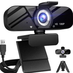 1080P Webcam Microphone and Physical Privacy Cover Computer Webcam, Noise-canceling Microphone, Automatic Light Compensation, Ultra-Wide-Angle Lens fo