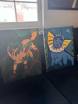 leafeon and vaporeon paintings, $20 each