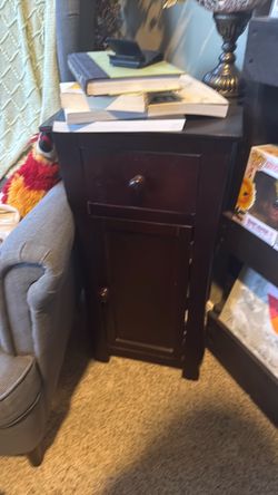 Dark Wood Nightstand with Drawer and Cabinet