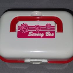 Vintage 1993 Hard Plastic Sewing Box w/Supplies Thread Measuring Tape 5x3x3"