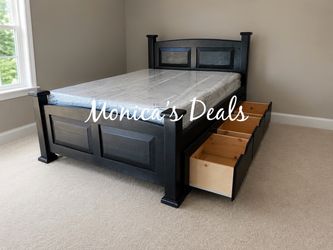 Full Solid Wood Bed With 3 Drawers And Memory Foam Mattress $680