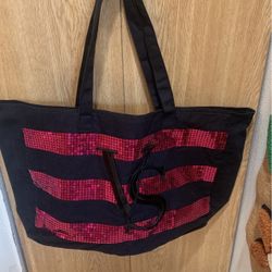 Victoria's Secret Pink Striped Sequin Tote Bag