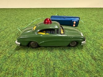 Vintage “Original” Tin Line Mar Battery Operated Remote-Controlled Police Toy Car “1950s”