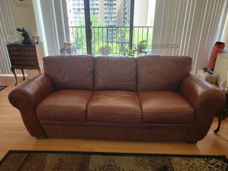 Leather pullout sleeper sofa with mattress