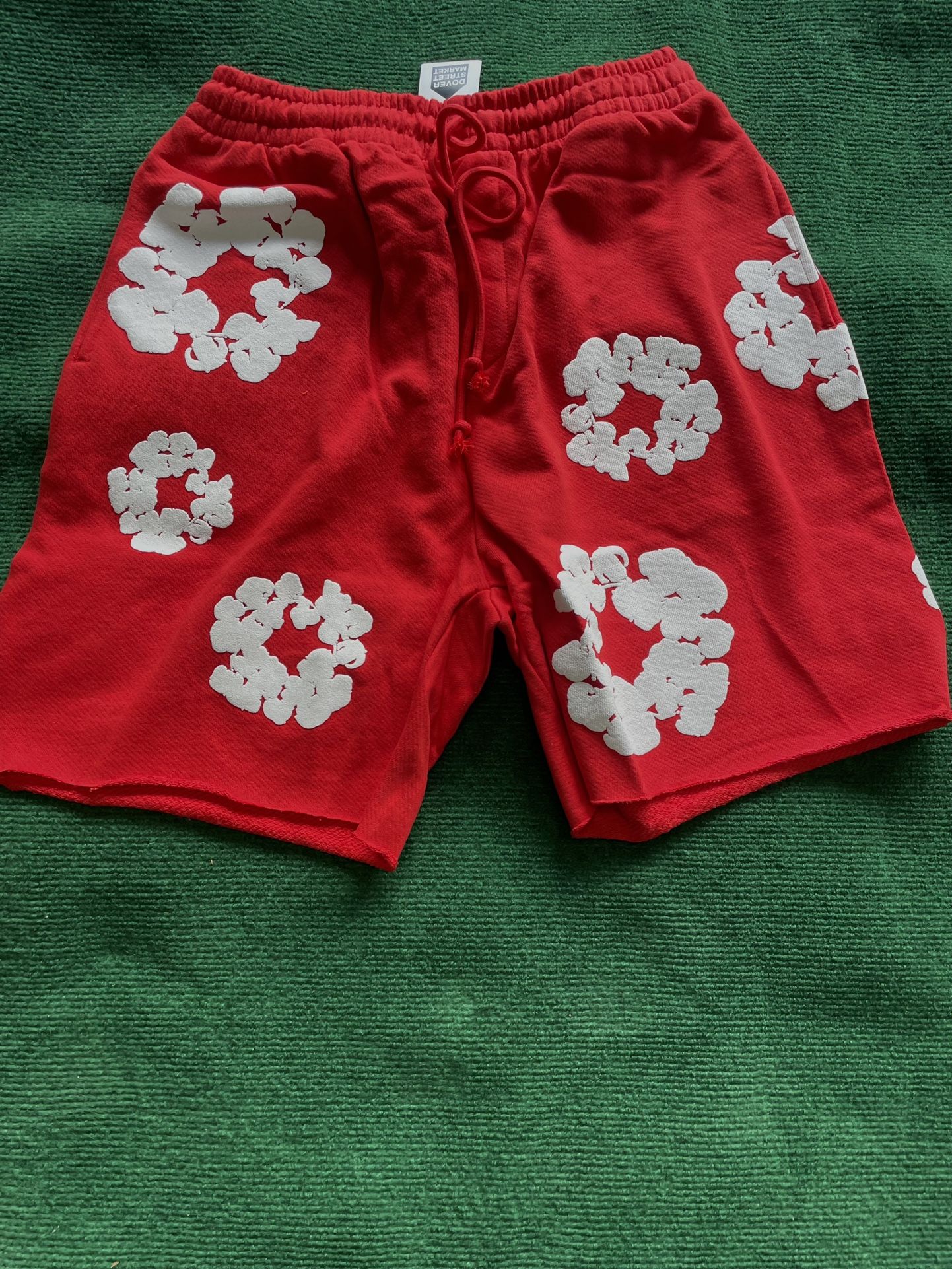red chrome heart shorts
